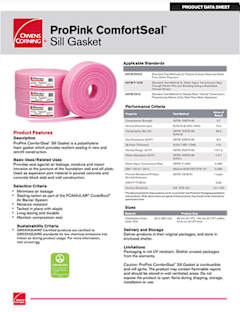 ProPink ComfortSeal™ Sill Gasket (FoamSealR™) Data Sheet