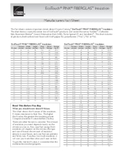 EcoTouch Insulation Manufacturers Fact Sheet
