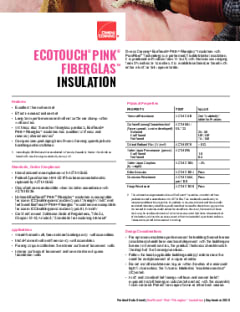 EcoTouch PINK FIBERGLAS Insulation Product Data Sheet