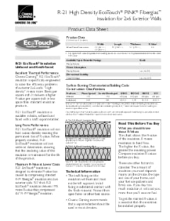 EcoTouch R-21 High Density (for 2x6 Exterior Walls) Data Sheet