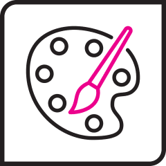 Icono negro y rosa de paleta de pintura.