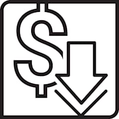 Icon of dollar sign with arrow pointing down.