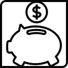 Icon of piggy bank with coin