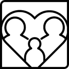 Icon of family with a heart around them.
