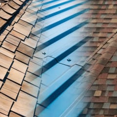 Montage image showing different shingle materials, including asphalt and metal