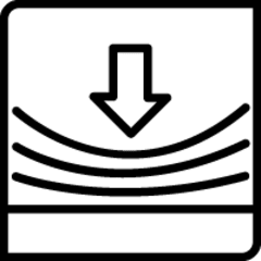 down arrow pointing at curved lines