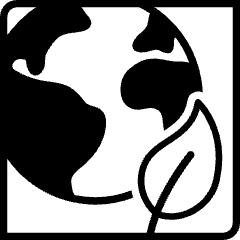 Sustainability icon showing earth with a leave