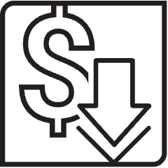 Icon of a dollar sign with arrow pointing down
