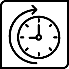 Icon of a clock with arrow around half of it showing the passage of time
