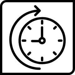 Icône d'une horloge avec une flèche autour de la moitié indiquant le passage du temps