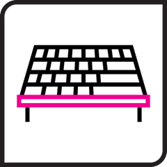 Black and pink icon of different shingle types on a roof