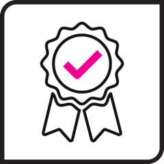 Black and pink icon of an award badge for workmanship