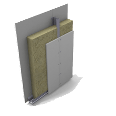 Metāla karkasa starpsienas, izolētas ar PAROC akmens vates izolāciju, sekcija