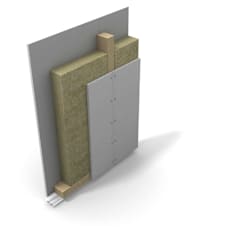 Koka karkasa starpsienas ar PAROC eXtra izolāciju šķērsgriezums