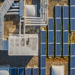 Solardach mit Hand die eine kleine Pflanze trägt