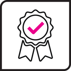 Ícono negro y rosa de una insignia de premio por la mano de obra