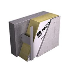 konsoolidega ventileeritud fassaadi lõige, millel on näha PAROC-kivist isolatsioonikiht