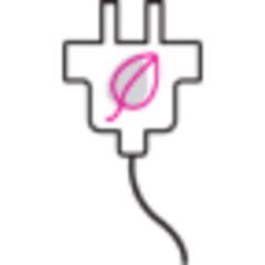 Illustration of an electrical plug with a pink leaf on top.