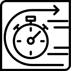 Graphic of clock with lines showing motion. One (1) arrow curves around the clock's left half to represent forward motion.