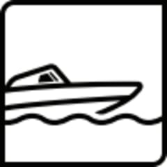 Simple icon of boat cruising through water.