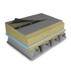 Lēzeni jumti ar slīpumu veidojošām akmens vates plāksnēm