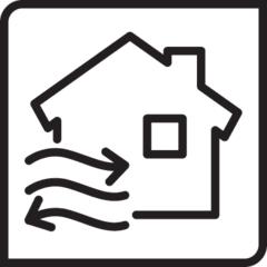 icon of a house showing waves to indicate airflow