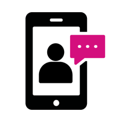 Icon of a person with chat bubble inside of a smartphone