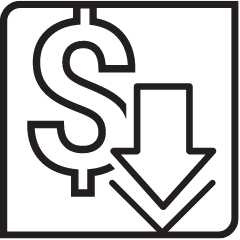 Icon of a dollar sign with arrow pointing down