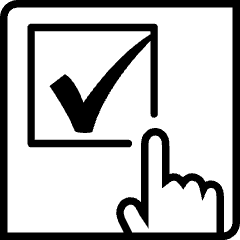 icon of a finger pressing a checkbox with checkmark inside of it