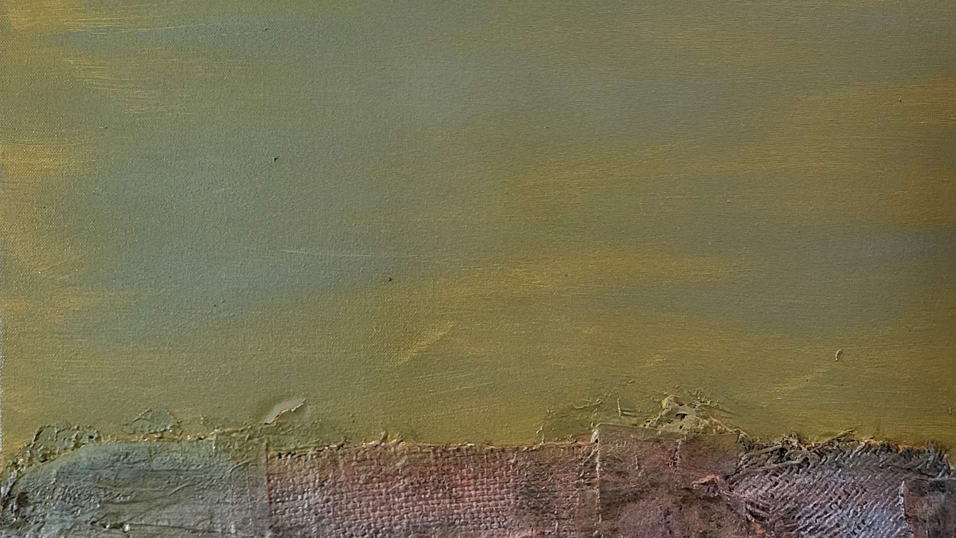   Abstract painting with a muted green upper section and textured earthy tones at the bottom.