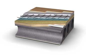 Garso izoliavimo tarpaukštinėse perdangose sprendimas su PAROC SSB 1 plokštėmis, 3D iliustracija