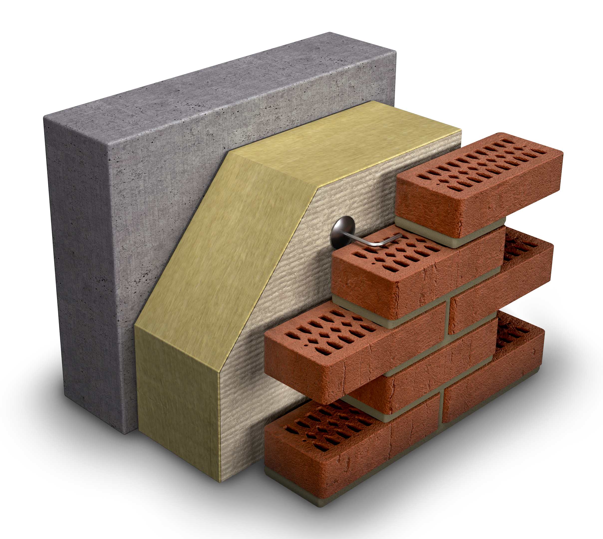 Ventilert betongvegg med teglsteinsfasade og PAROC-isolasjon