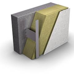 ēkas fasāde ar metāla karkasu, ar PAROC akmens vates izolāciju karkasa iekšpusē