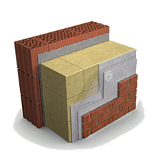 Apmestas sienas ar siltumizolāciju un keramisko flīžu apšuvumu griezumā