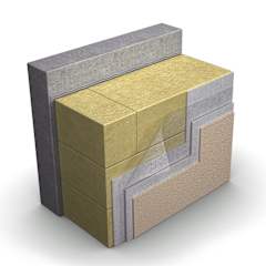 Putsad fasad med lamellisolering