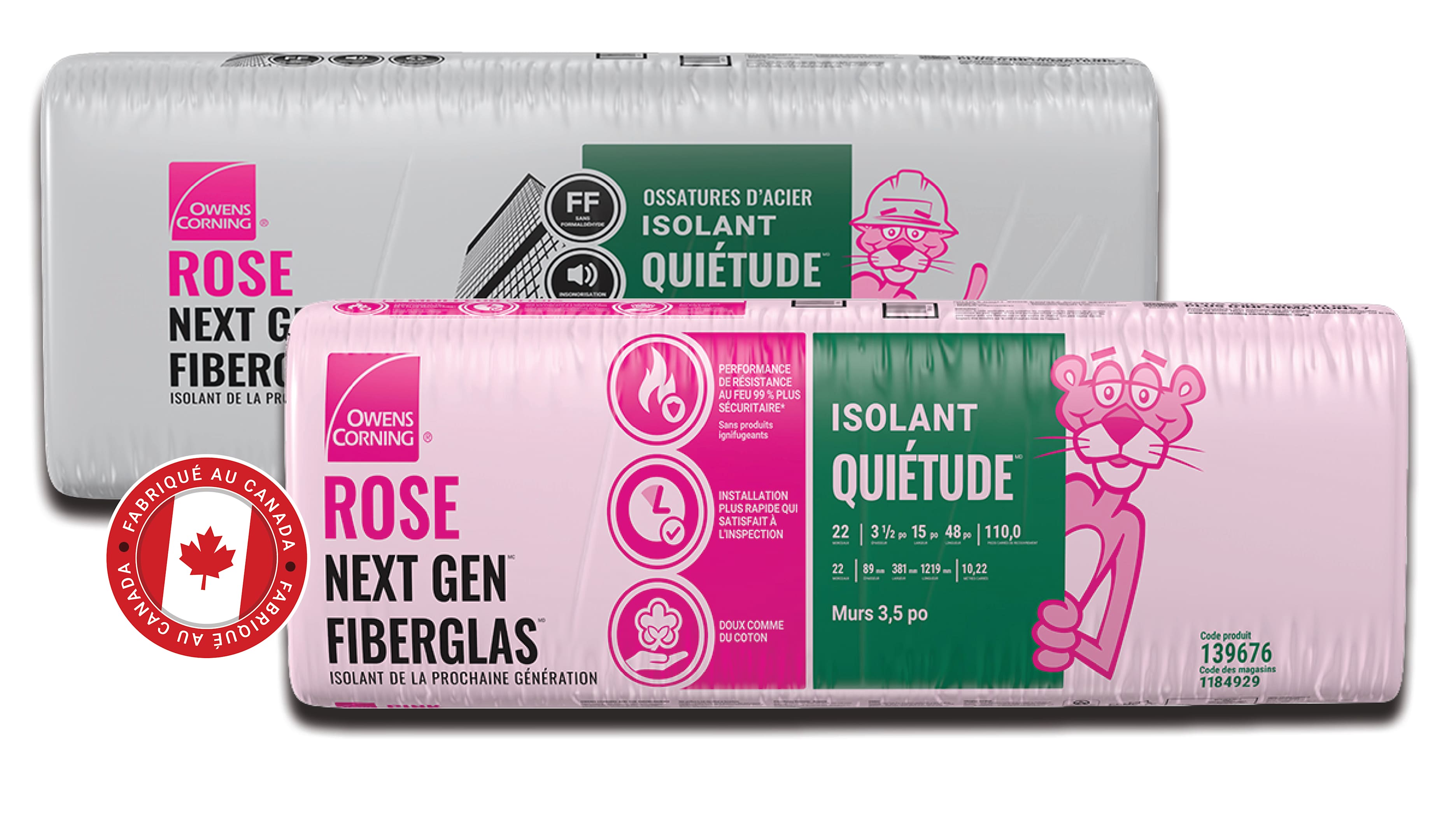 Isolant ROSE NEXT GEN🅪 FIBERGLAS🅫 QUIÉTUDE🅫 sac, Fabrique au Canada