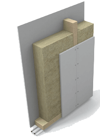 Ääni- ja paloeristetty puurankainen väliseinä eristeenä PAROC eXtra kivivilla