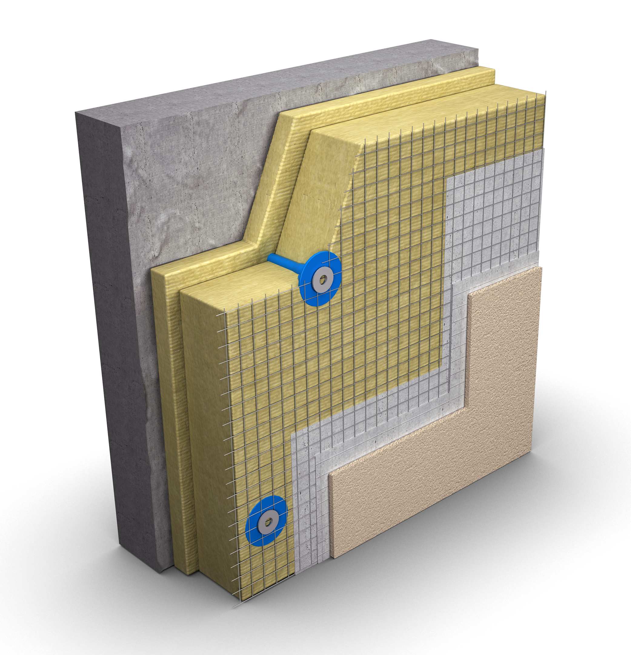 Uusi eristerappaus vanhan puretun betonisandwich-julkisivun ja eristekerroksen tilalle
