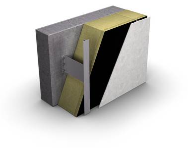 vėdinamo fasado metaliniu rėmu, izoliuotu PAROC akmens vata, pjūvis