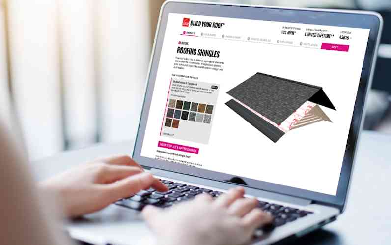 Laptop mockup with Build Your Roof software displaying