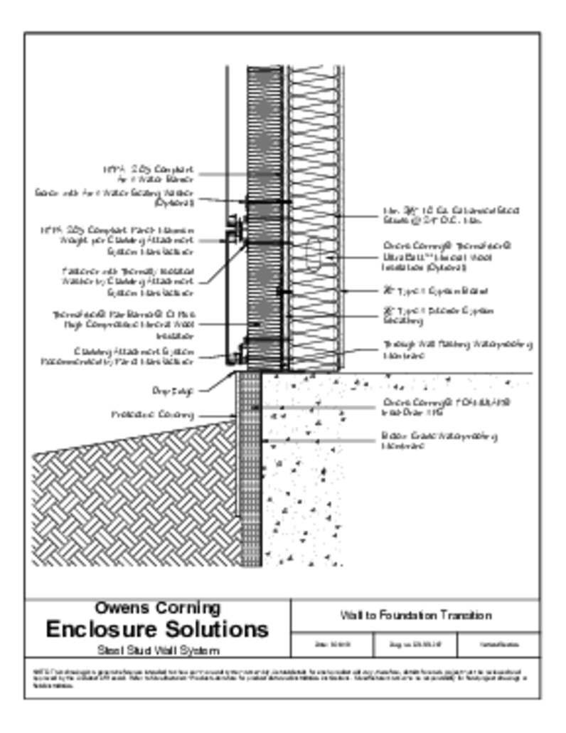 CAD FILE - STEEL STUD WALL- FOUNDATION TRANSITION- THERMAFIBER RAINBARRIER HC MINERAL WOOL CI WTIH PANEL SYSTEM