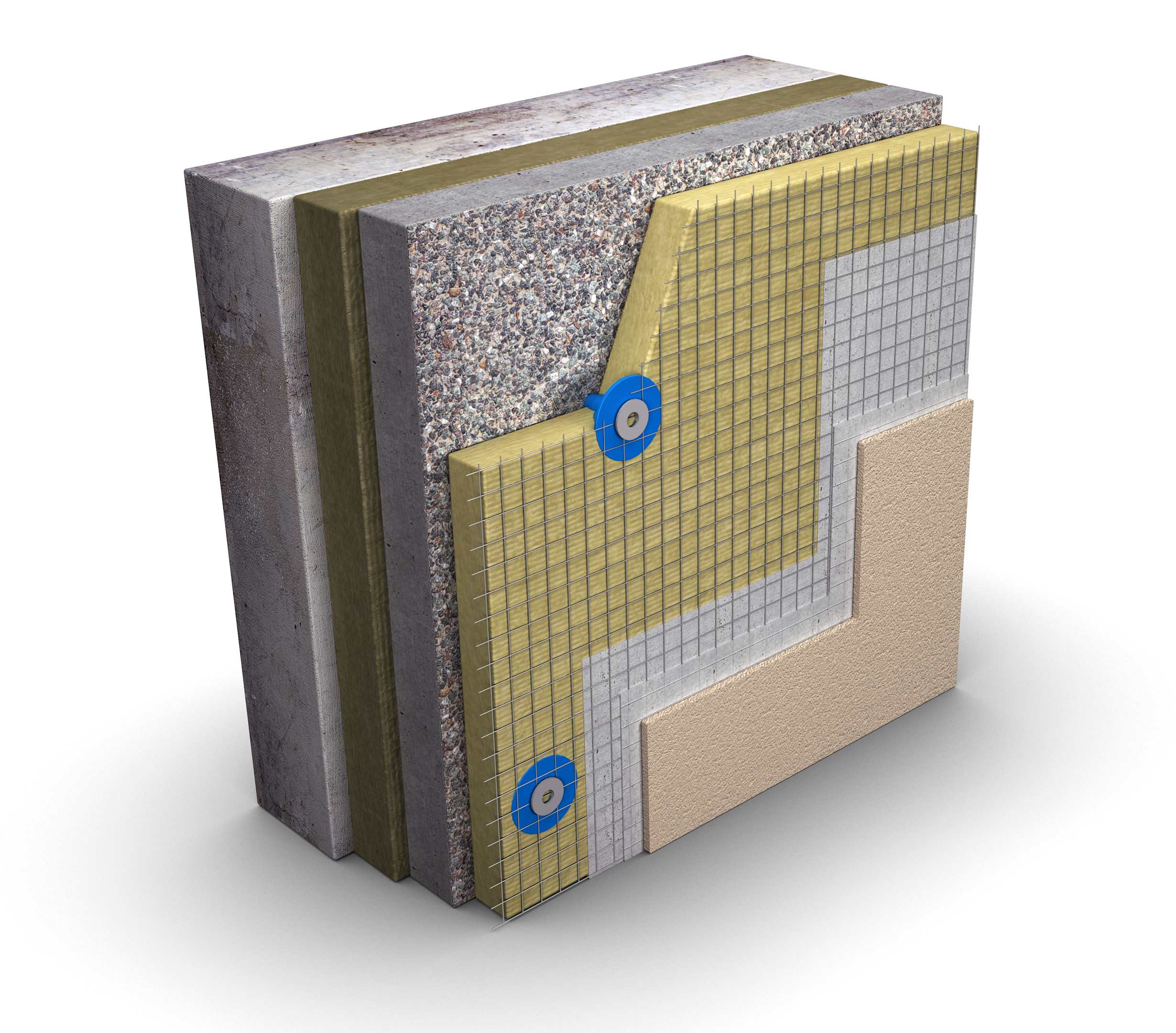 eristerappaus vanhan hyväkuntoisen betonisandwich-julkisivun päälle