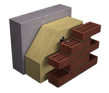 Vėdinama betoninė siena su plytų fasadu ir PAROC izoliacija