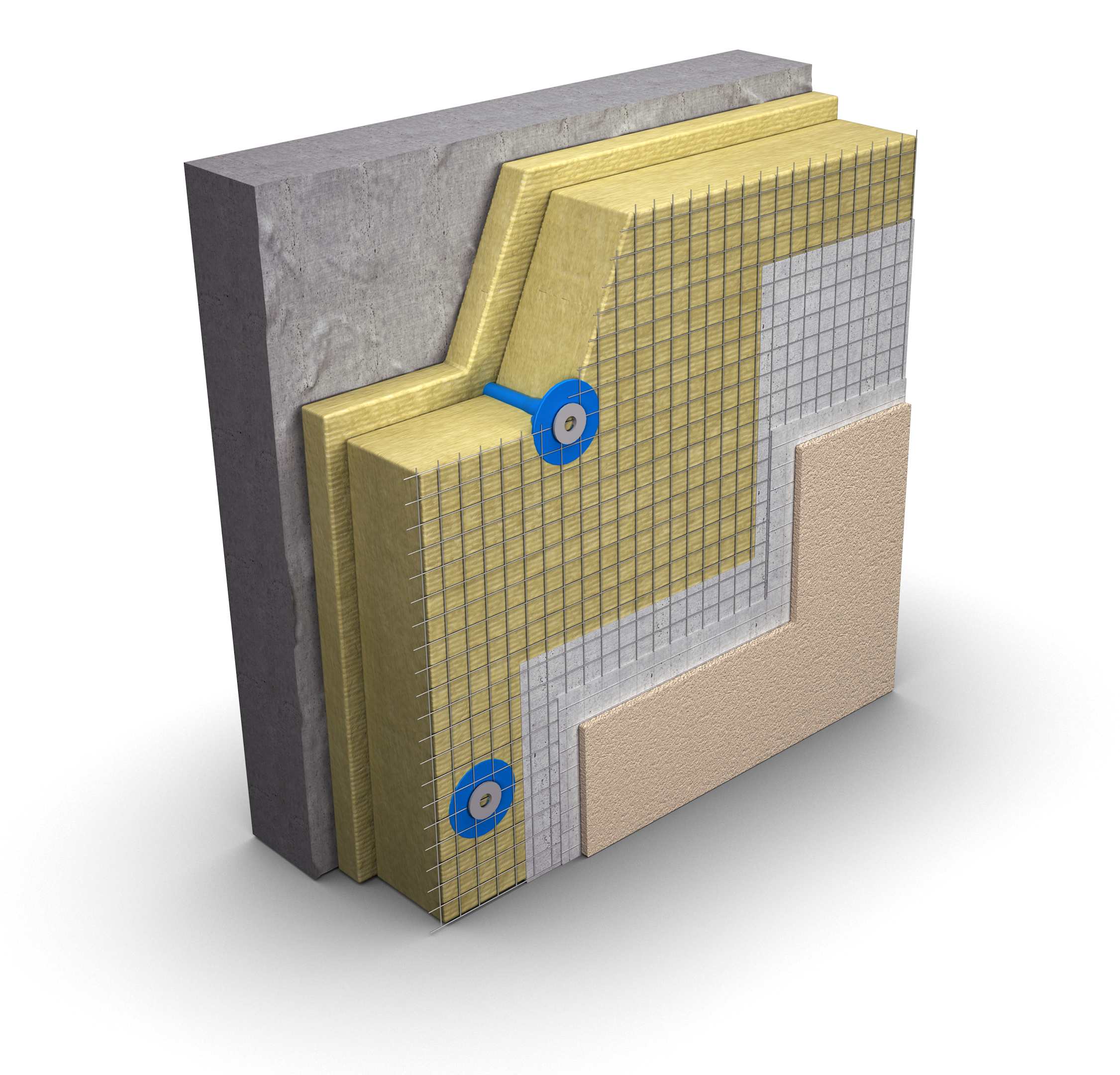 ETICS ovanpå den gamla fasaden av sandwichelement i betong med PAROC-isolering.