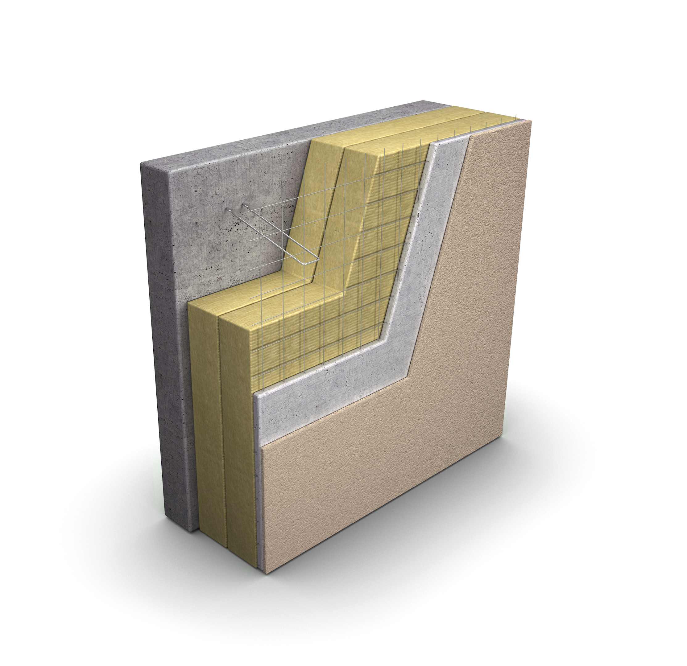 3D kuva betoniseinäelementti Paksurappauseristejärjestelmästä