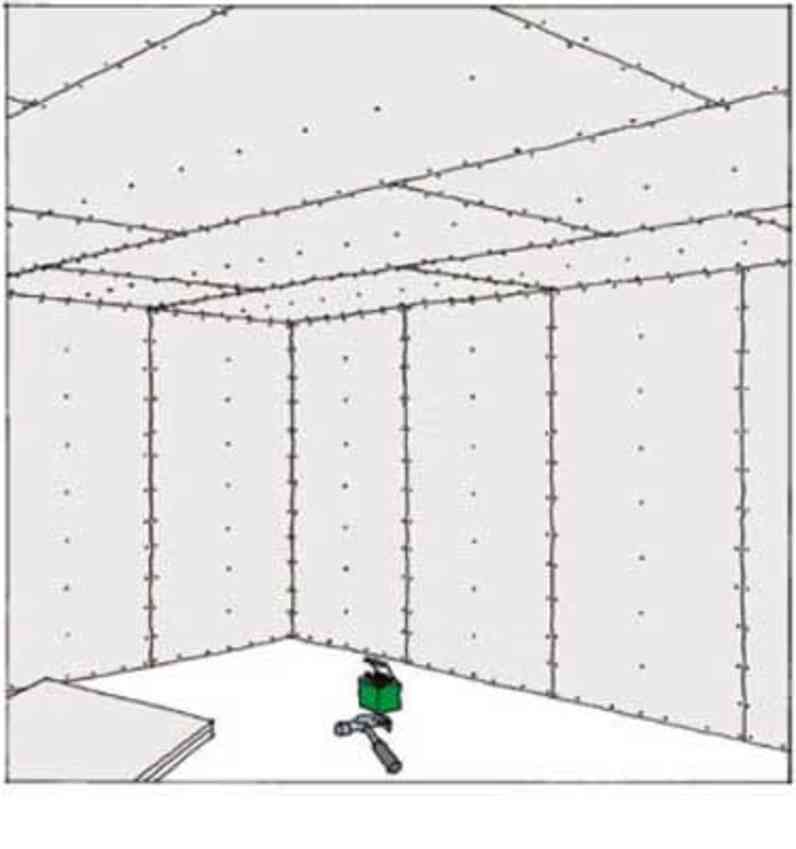 en illustration af gipsplader på vægge og lofter