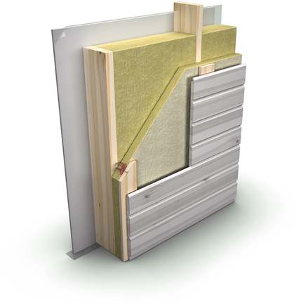 ventilējama fasāde ar koka karkasu, PAROC izolāciju un koka apšuvumu