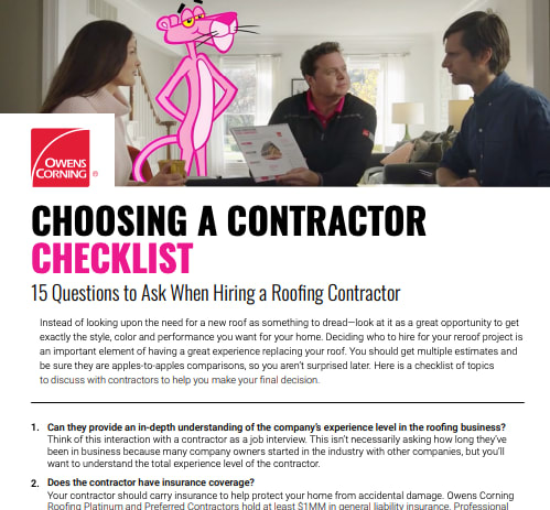 Thumbnail image of Choosing a Roofing Contractor Checklist.