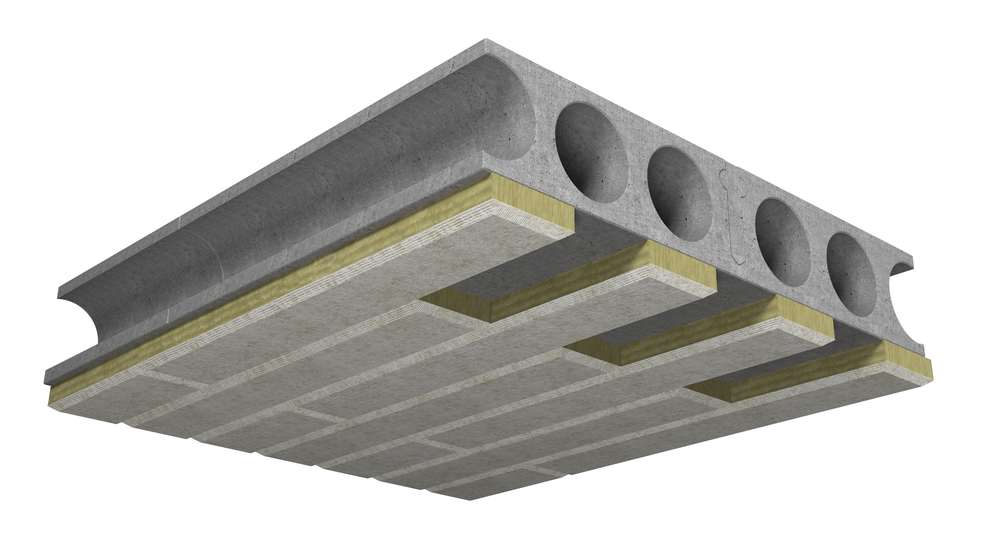 Betonilaatan tai ontelolaatan palosuojaus tuotteena kivivillalamelli PAROC CGL 20cy.