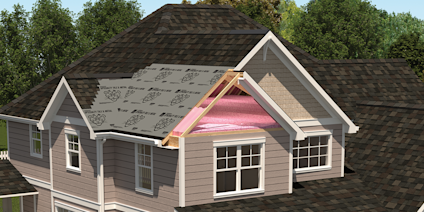 Roof image with layers of the roof cut away to show the products underneath the shingles